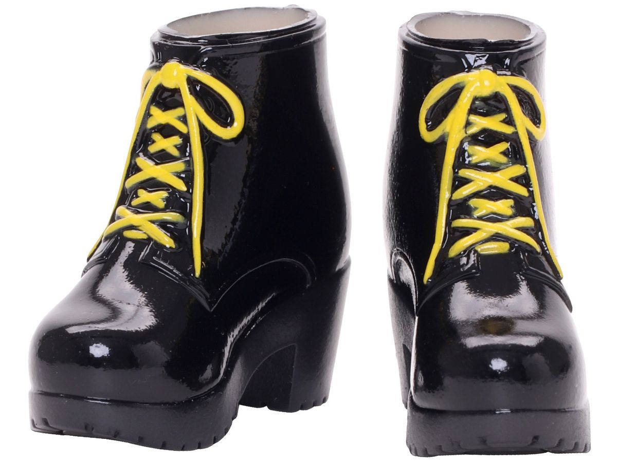 Soft Vinyl Short Boots Gloss Black x Yellow