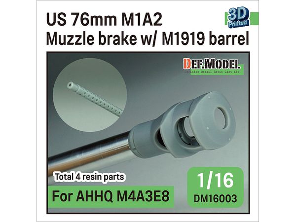 US 76mm M1A2 gun Muzzle brake w/ M1919 barrel(2pc) (for AHHQ M4A3E8 kit)