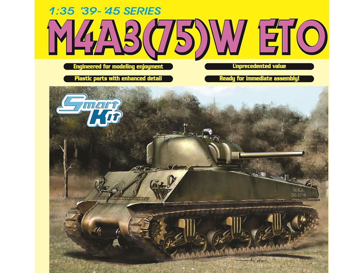 WWII US Army M4A3(75)W Sherman European Front Magic Track/Aluminum Barrel/3D Printed Duckbill & Headlight Horn Guard Parts Included Luxury Version