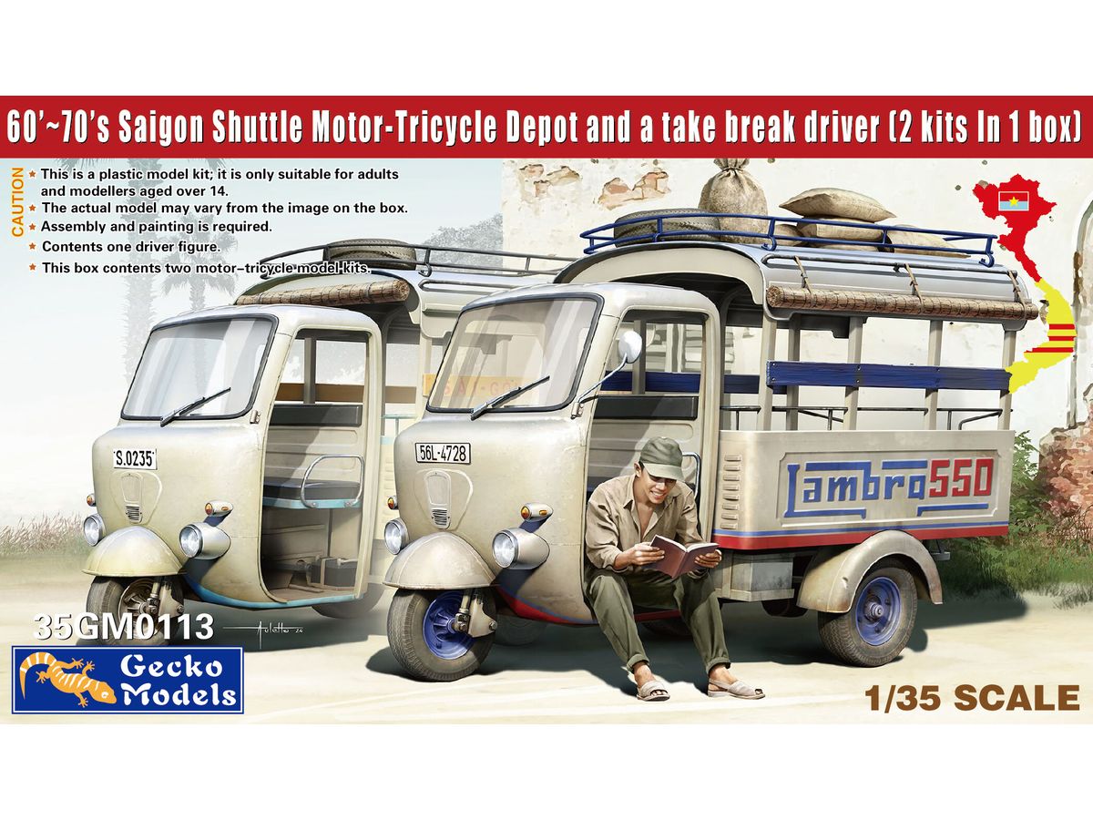 60'-70's Saigon Lambro 550 Shuttle Motor-Tricycle Depot and a take break driver (2 kits In 1box)