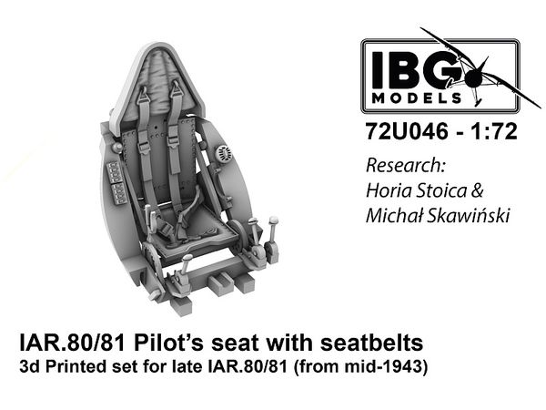IAR.80/81 Pilot's seat with seatbelts 3d Printed set for late IAR.80/81 (from mid-1943) (72U046)