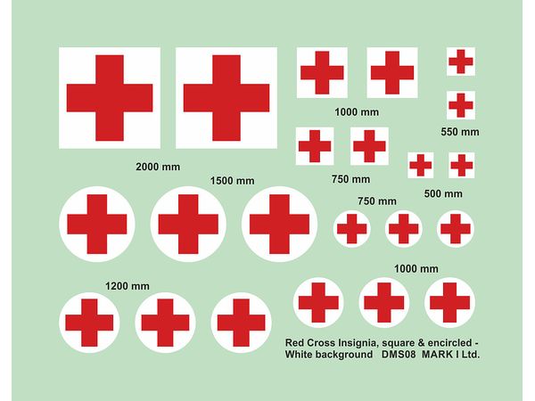 Red Cross Insignia, square & encircled - White background, 2 sets