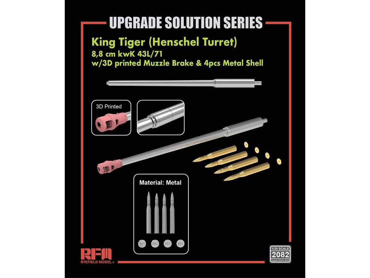 King Tiger 8.8cm kwK 43L/71 Metal Barrel w/3D Printed Muzzle Brake & 4pcs Metal Shell