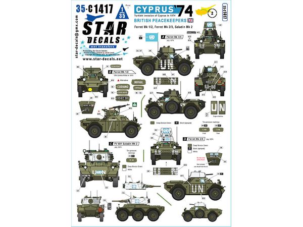 Cyprus 1974 # 2. British Peacekeepers. Ferret Mk 1/2, Ferret Mk 2/3, Saladin Mk 2. Turkish invasion in summer 1974.