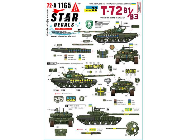 War in Ukraine # 22. Ukrainian T-72B1 and T-72B3 obr 2016 in 2022-24.