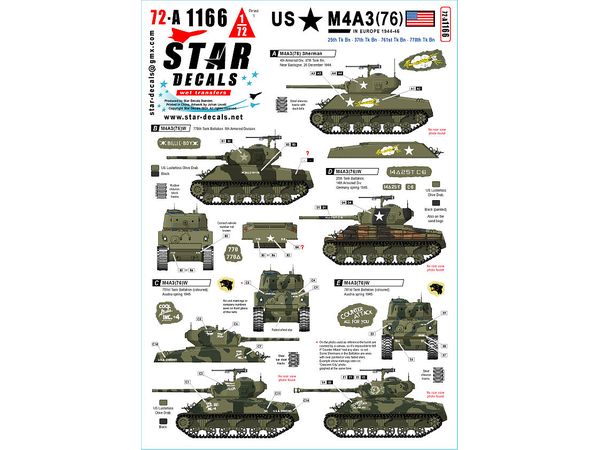 US M4A3(76) in Europe 1944-45. Thunderbolt , Cool Studs Inc etc. 25th / 37th / 761st / 778th Tk Bn.