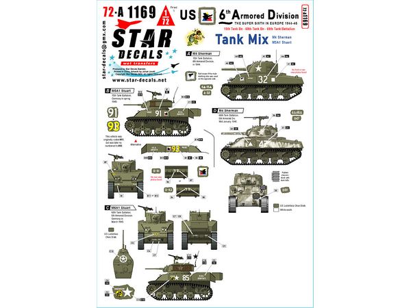 US 6th Armored Division # 3. Tank Mix. M4 Sherman, M5A1 Stuart.
