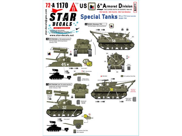 US 6th Armored Division # 4. Special Tanks. M4 with T34 Rocket Launcher and M32B1 TRV.