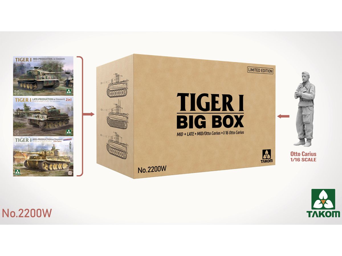 Tiger I Big Box Mid+Late+Mid + 1/16 Otto Carius (Limited Edition)