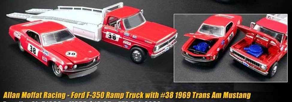 GMP 1:64 Allan Moffat #9 Boss 302 Trans Am Mustang 1969 con Ford F-350