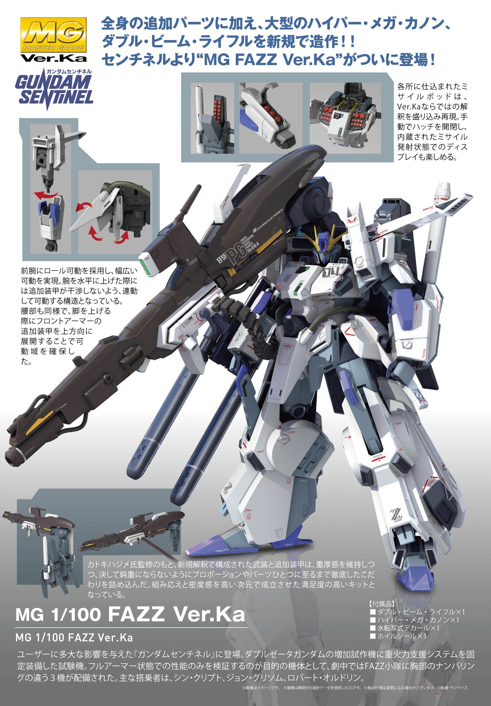 Gundam MG 1/100 FAZZ VER.KA Anaheim Electronics F.A Test Ms Bandai Model Kit 