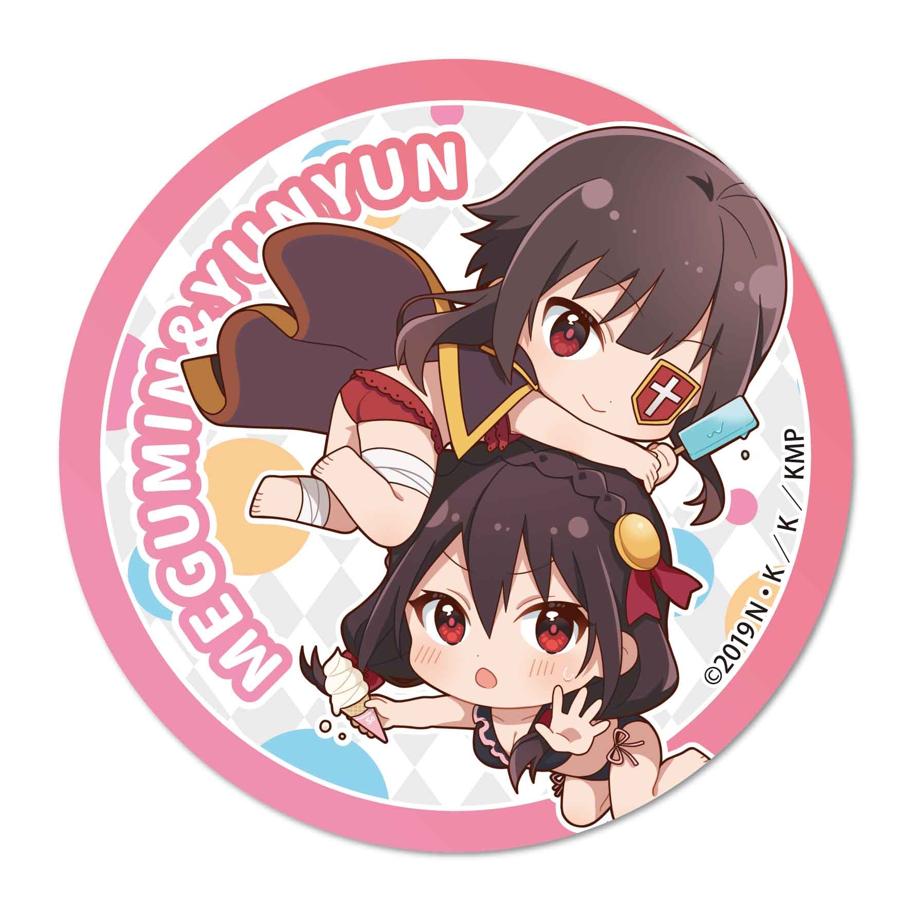 Kono Subarashii Sekai ni Shukufuku wo! Kurenai Densetsu: Pukasshu Can Badge  Swimwear Ver. Megumin & Yunyun