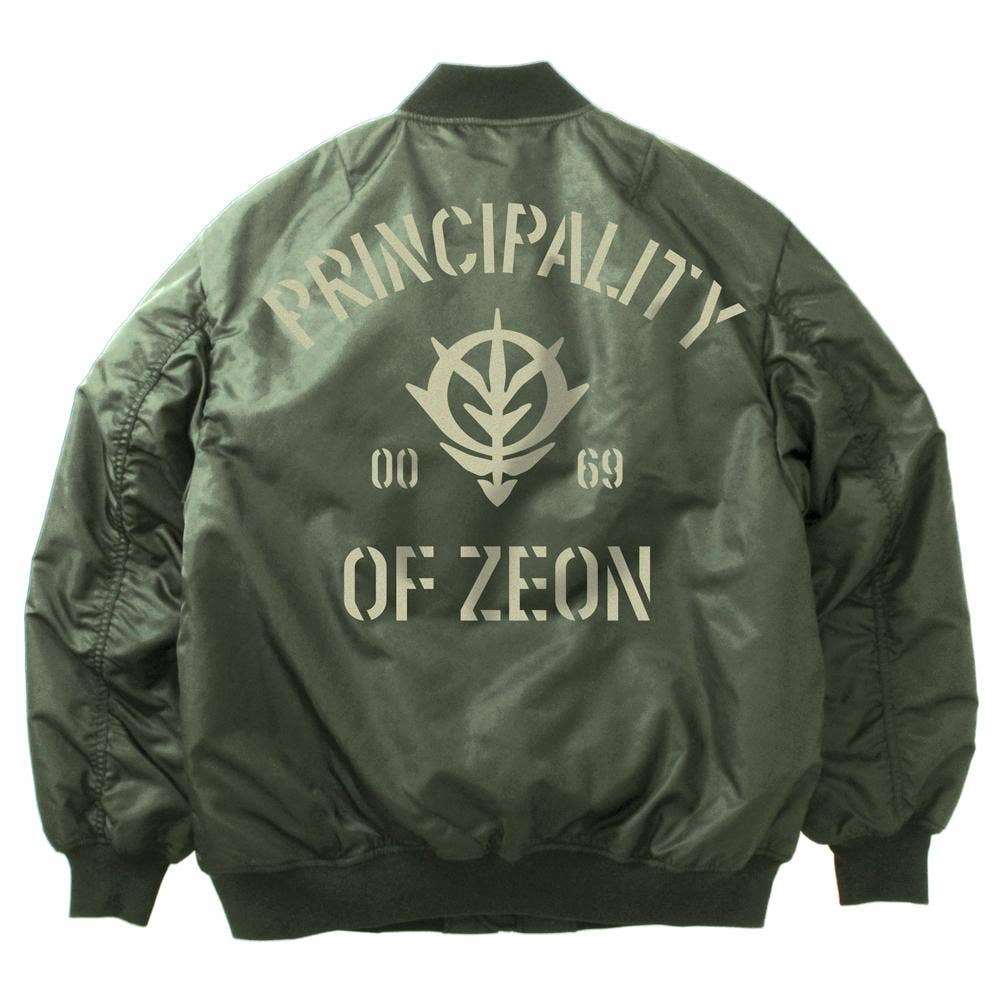 エスコー ZEF MA-1 グリーン S STRICT-G x ALPHA Suit Gundam Zeon MA-1 Jacket | Jacketsland