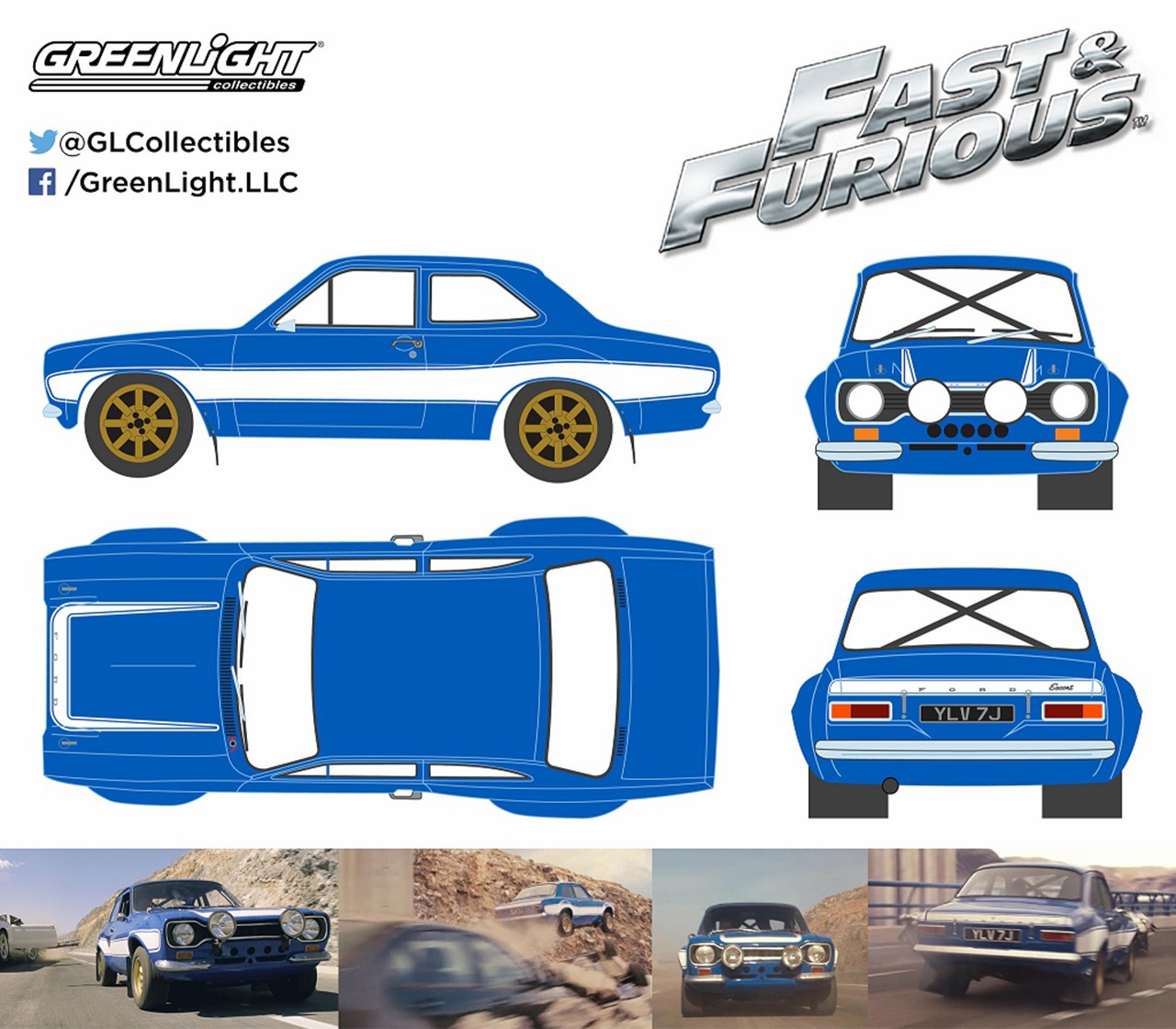 人気のファッションブランド！ Blue - Mk1 RS2000 Escort Ford 1974 w-White Fast - Stripes レーシングカー