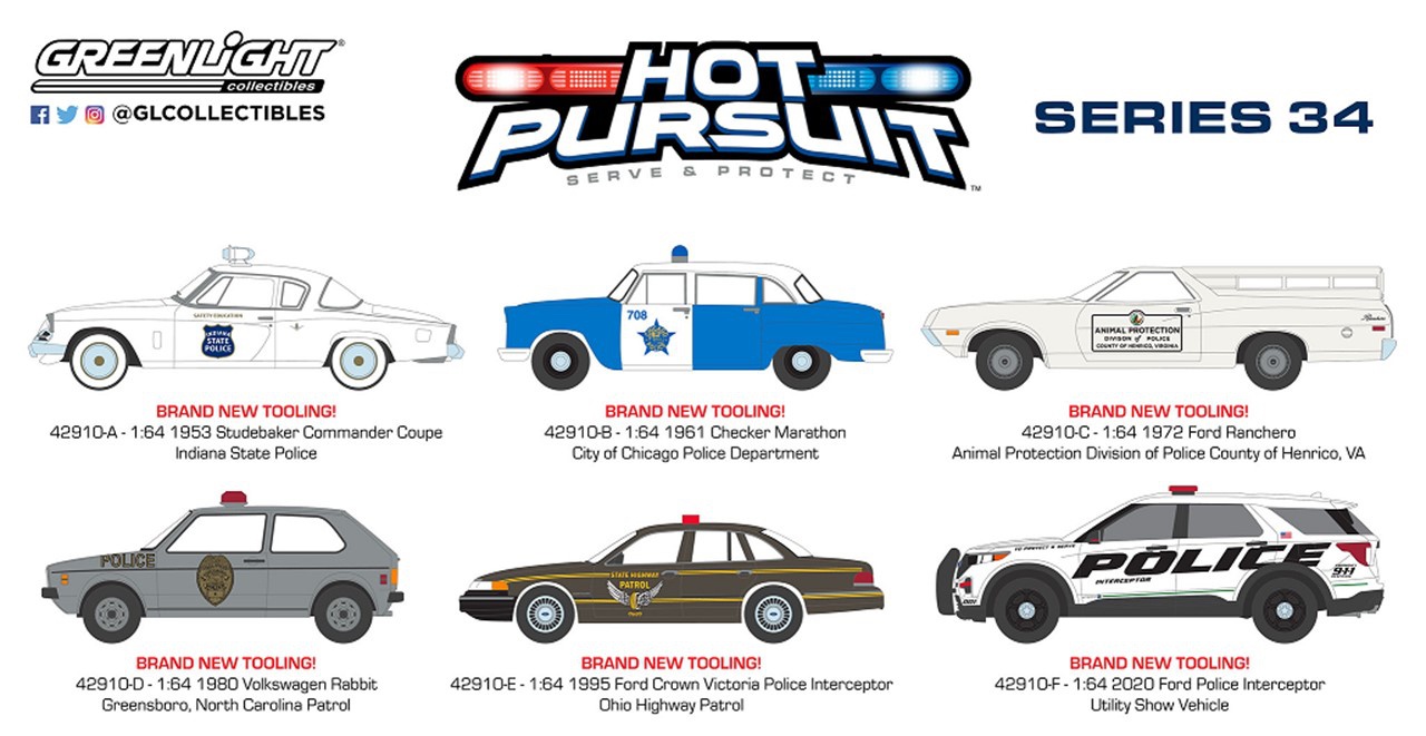 1 64 GreenLight Hot Pursuit Series 34 1Box 6pcs