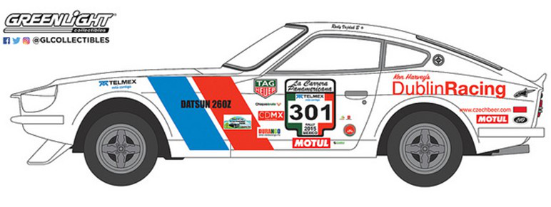 Miniature Datsun 240Z Greenlight - Rallye La Carrera Pan Am 2015, 1/64 Neuve