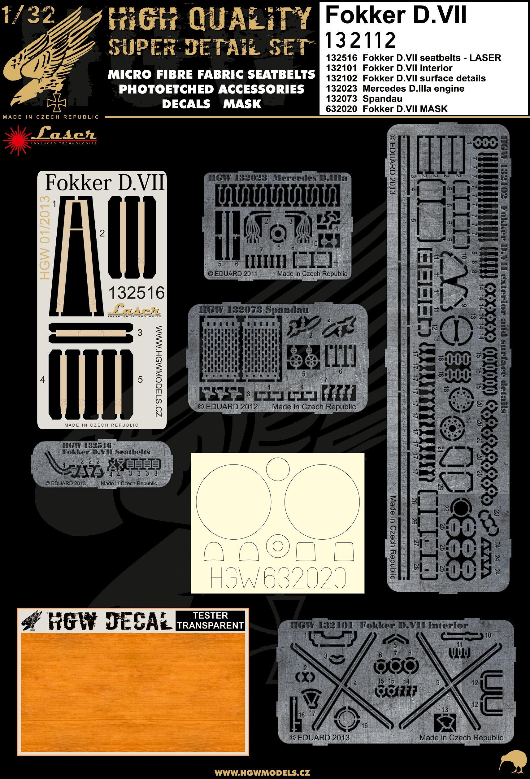 HGW 1/32 scale Laser Super set for Fokker D.VII for Wingnut Wings kit -132112 HGW 1/32 scale Laser Super set for Fokker D.VII for Wingnut Wings kit -132112