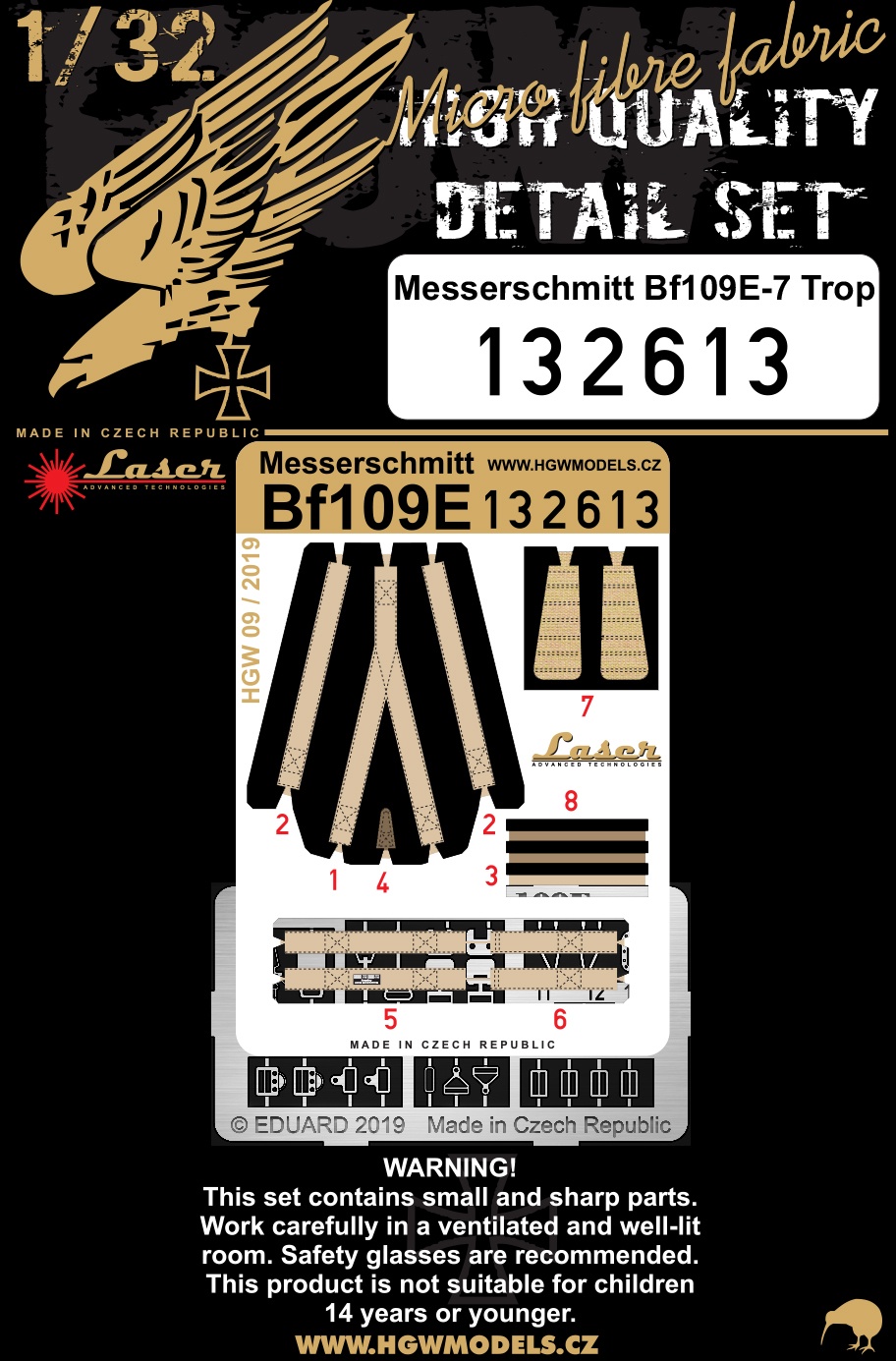 HGW 1/32 scale Messerschmitt Bf109E-7 seatbelts for HGW/Dragon kit - 132613