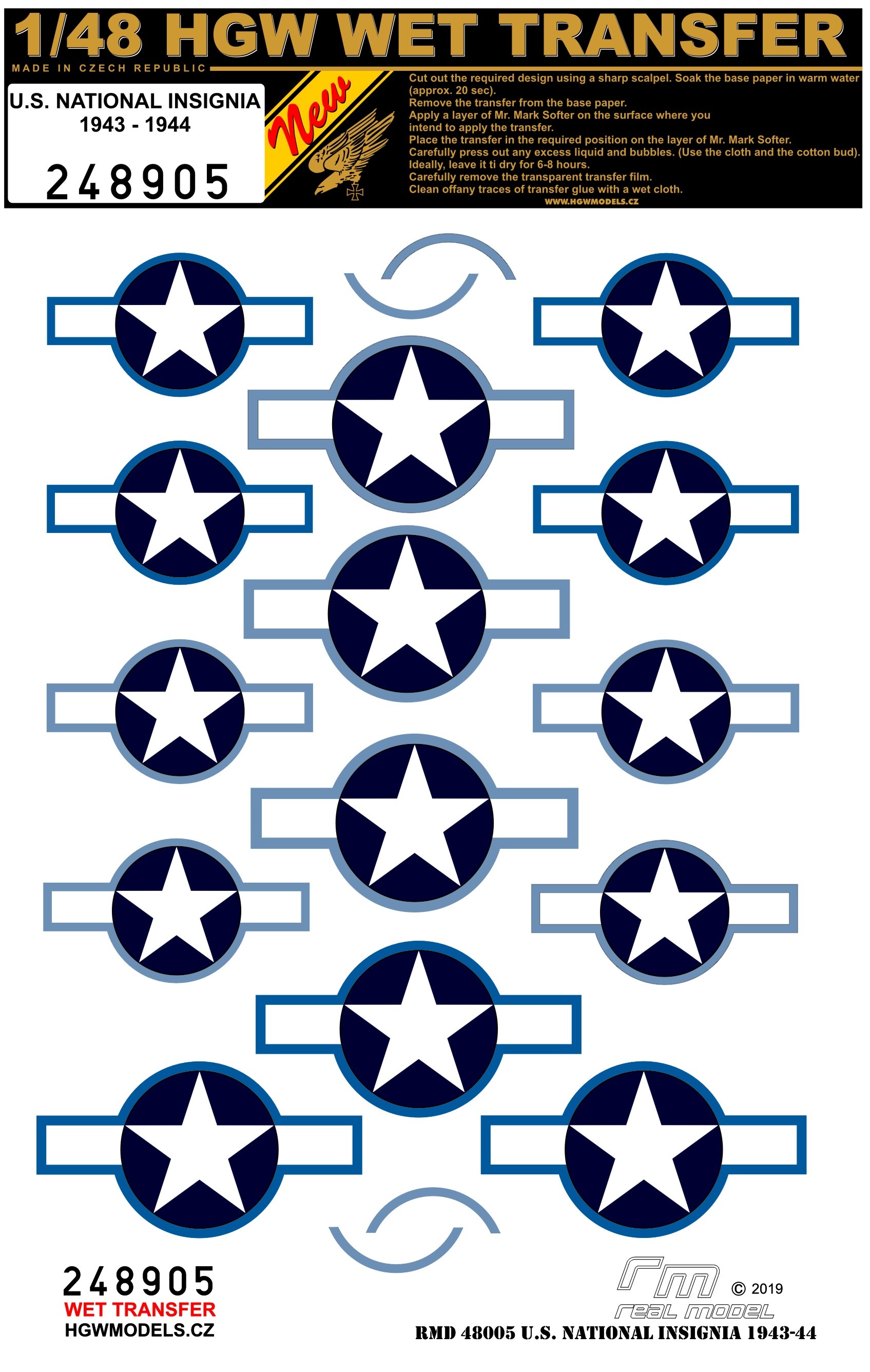 HGW 1/48 scale wet transfers U.S. NATIONAL INSIGNIA 1943-1944 - 248905