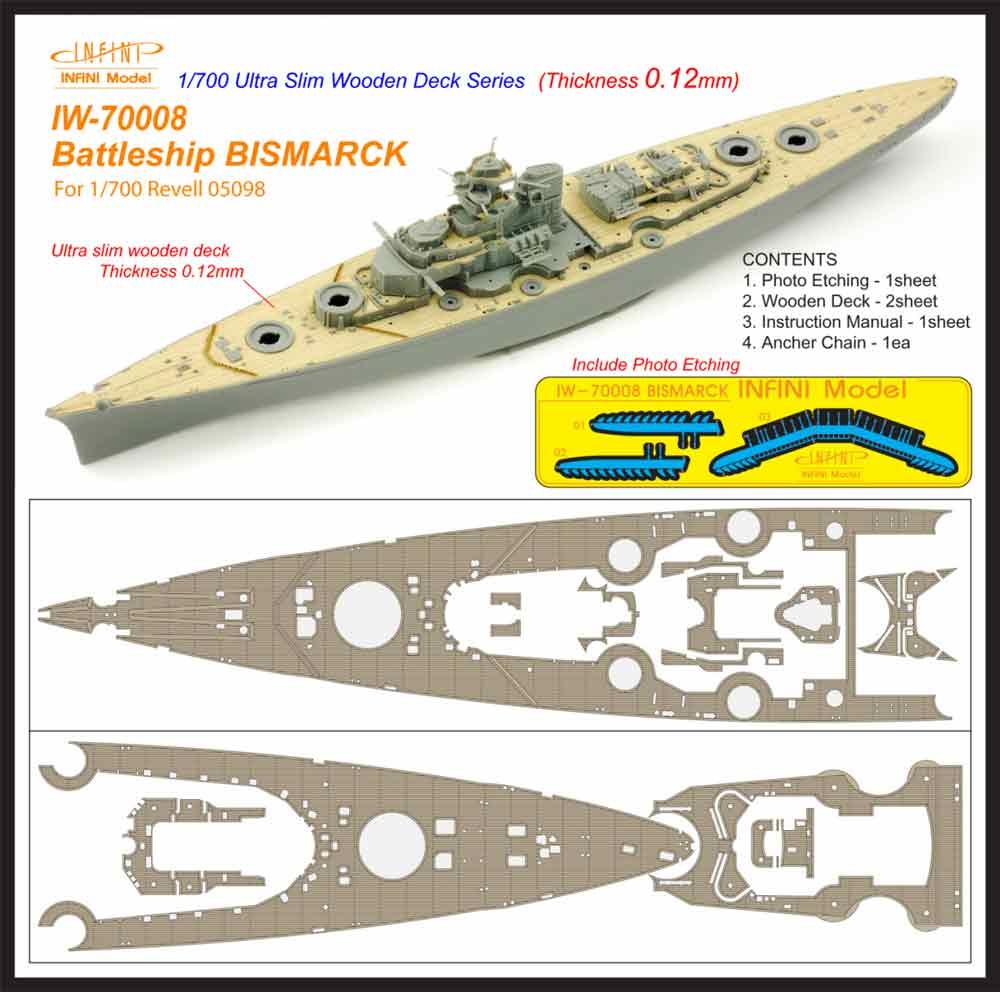 VFWD039 Veryfire 1/700 German Bismarck wooden deck for FLYHAWK FH1132 
