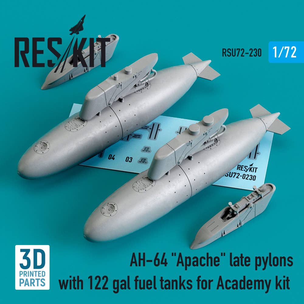 AH64 Apache late pylons with 122 gal fuel tanks for Academy kit (3D