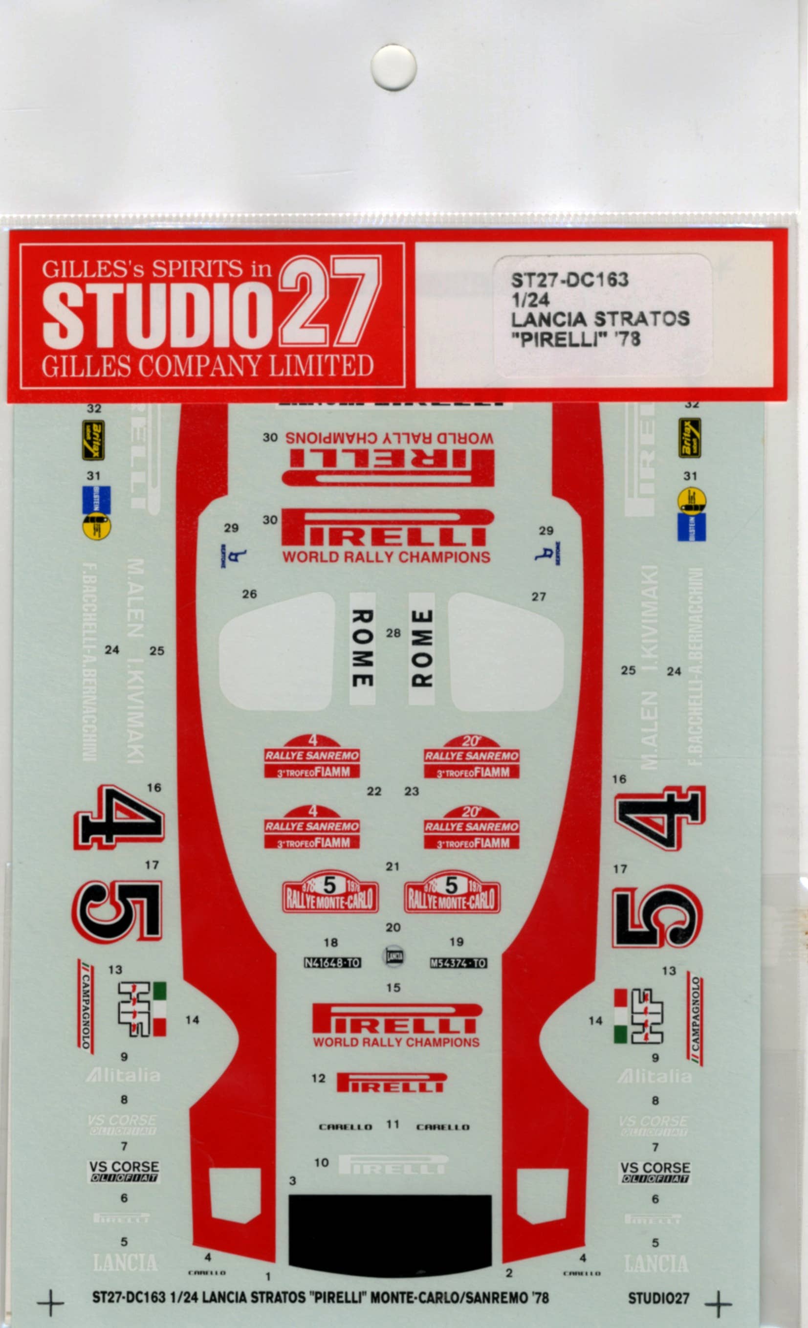 Lancia Stratos "Pirelli" Monte Carlo/Sanremo 1974 Decals