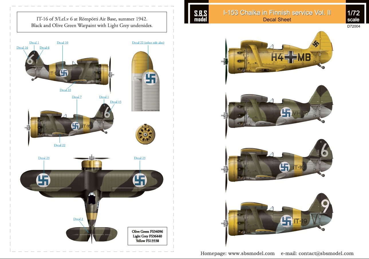 SBS Model 1/72 decal for Polikarpov I153 Chaika Finnish Air Force WWII Vol II - D72004 SBS Model 1/72 decal for Polikarpov I153 Chaika Finnish Air Force WWII Vol II - D72004