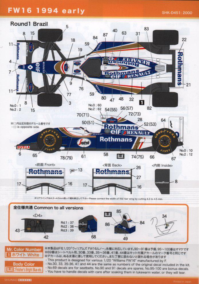 FW16 1994 Early Decal Set | HLJ.com
