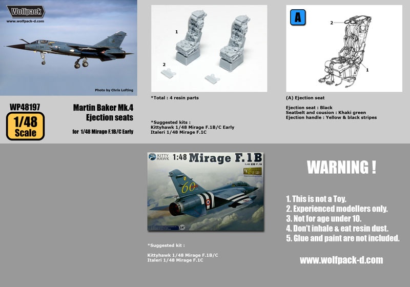 Wolfpack 1/48 resin Martin Baker Mk.4 Ejection seats Mirage F.1B/C Early WP48197 Wolfpack 1/48 resin Martin Baker Mk.4 Ejection seats Mirage F.1B/C Early WP48197