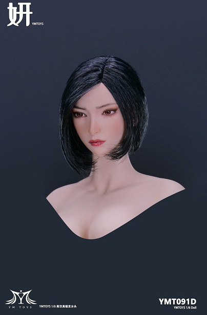 ☆YM 備えよ Toys☆1/6 女性ヘッドB : 斜め視線 / Black Short