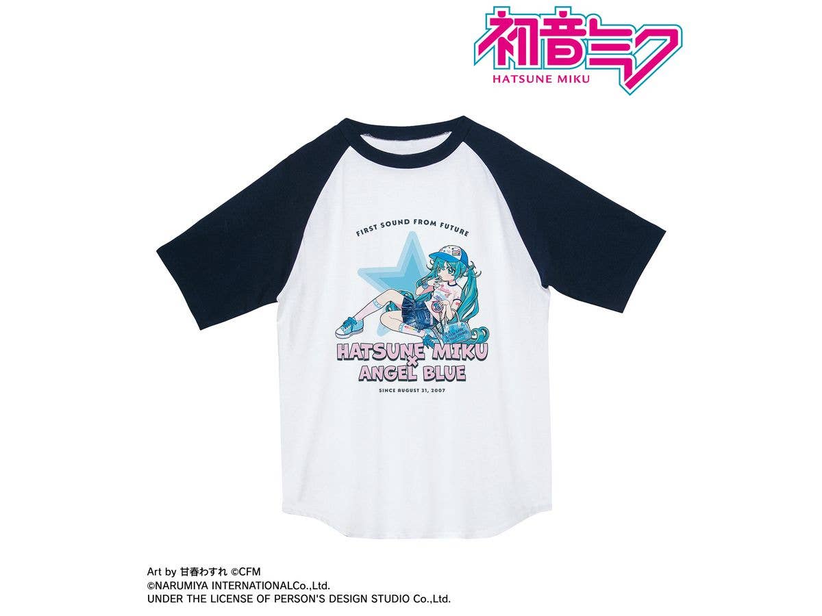 Hatsune Miku: Angel Blue Collaboration Original Hatsune Miku Art By Amaharu Wasure Raglan T-Shirt Ver.A Unisex (Size / L)