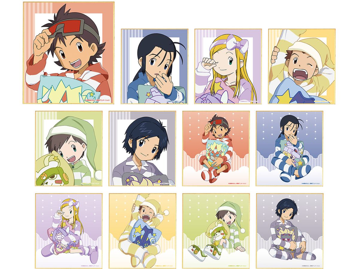 Digimon Frontier: Newly Drawn Illustration Sleepover Pajamas Ver. Trading Mini Shikishi: 1Box (12pcs)