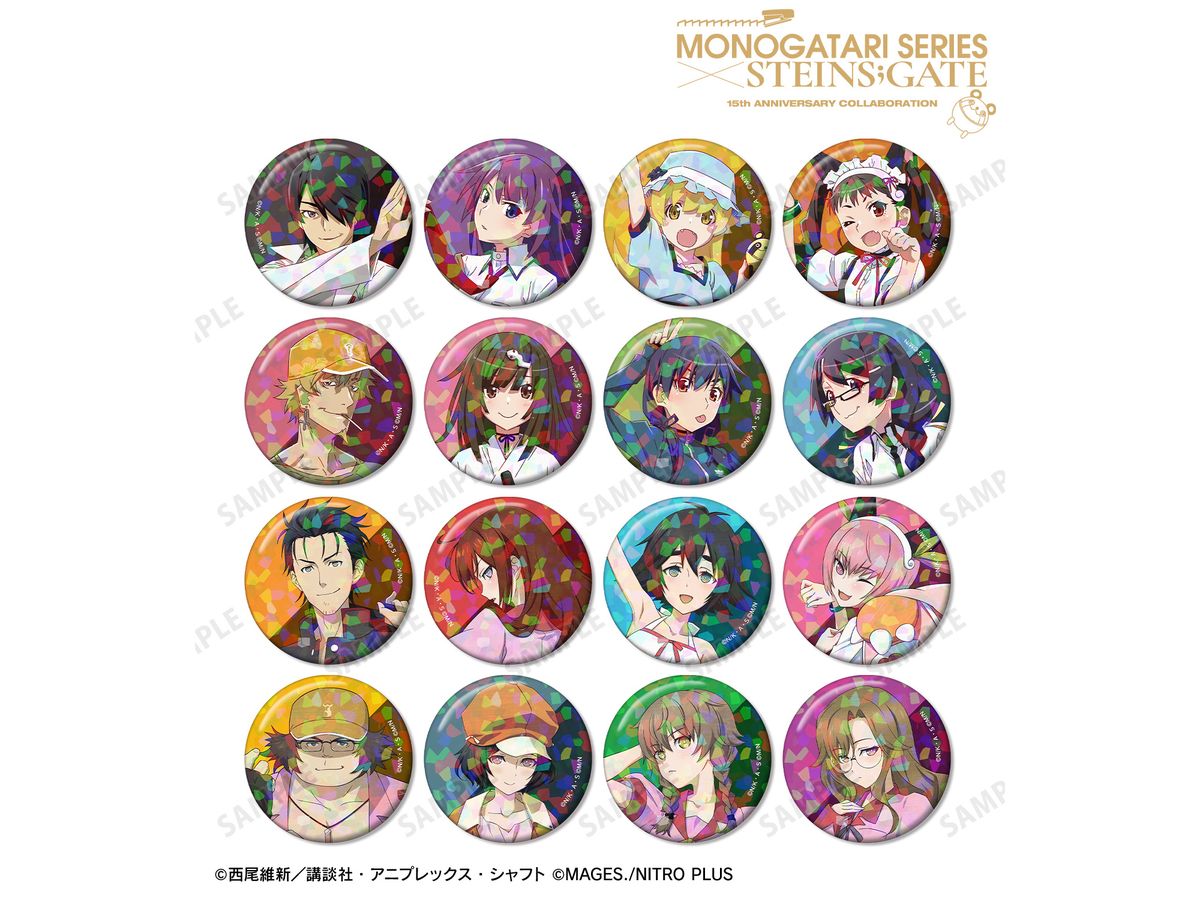 Monogatari Series x Steins;Gate: 1 Box 16Pcs Trading Holographic Badges Featuring Collaboration Illustrations