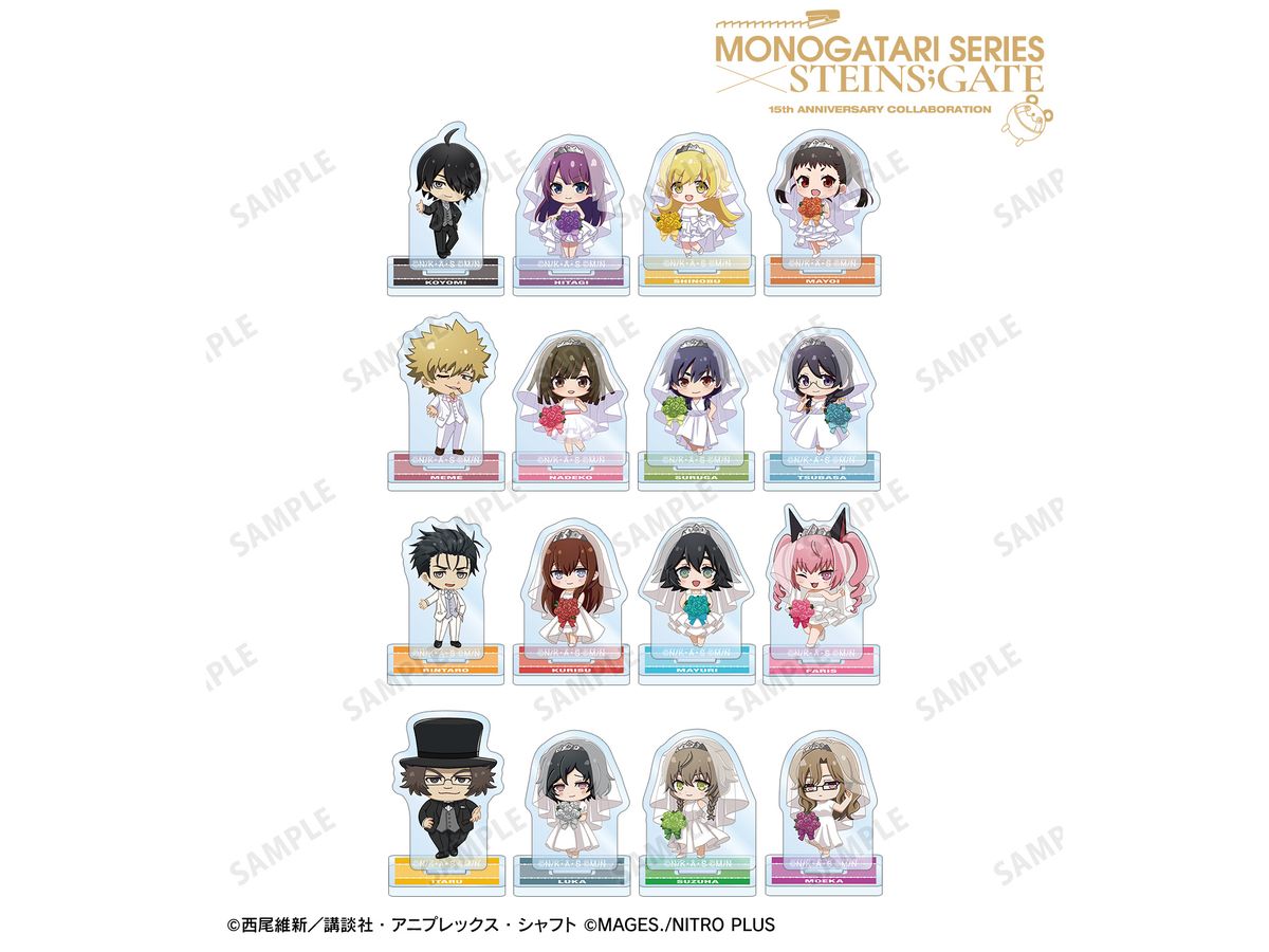 Monogatari Series x Steins;Gate: 1Box 16Pcs Trading Chibi Character Wedding Dress & Tuxedo Ver. Mini Acrylic Stand