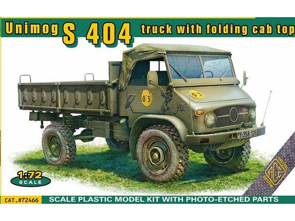 Unimog S 404 truck with folding cab top