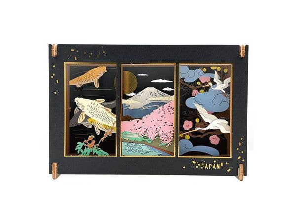 PAPER THEATER - Wood Style - / Carp, Mt. Fuji, Crane PT-WL34