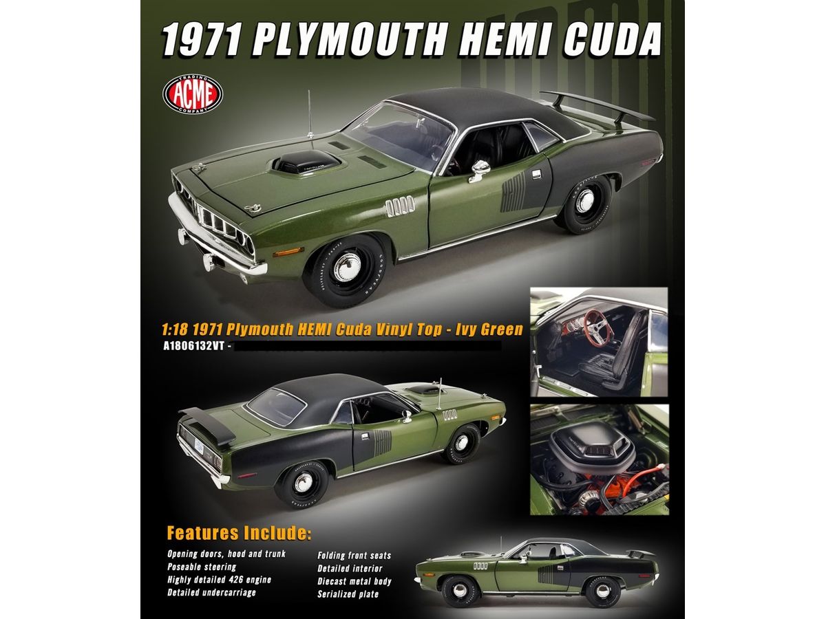 ACME 1971 Plymouth Hemi Cuda Vinyl Top - Ivy Green