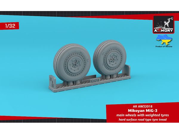 MiG-3 main wheels w/ weighted tyres, hard surface road type tyre tread