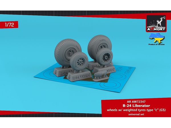 B-24 Liberator wheels w/ weighted tyres type c (GS), 2 types nose wheels, 3D-printed mudguard & PE hubcaps