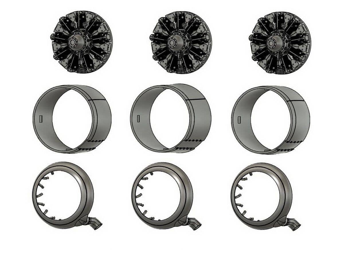 Savoia S.79 Sparviero engine & cowling set (standard exhausts) (for Italeri, for any a/c up to 1941-42)