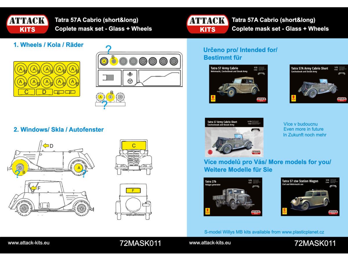 Tatra T57A Cabrio - complete mask set (glass plus wheels) For Attack kits