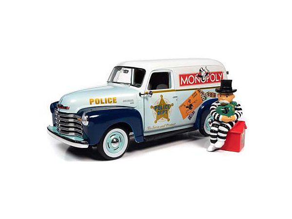 1948 Chevy Panel Truck White / Blue With Monopoly Figure