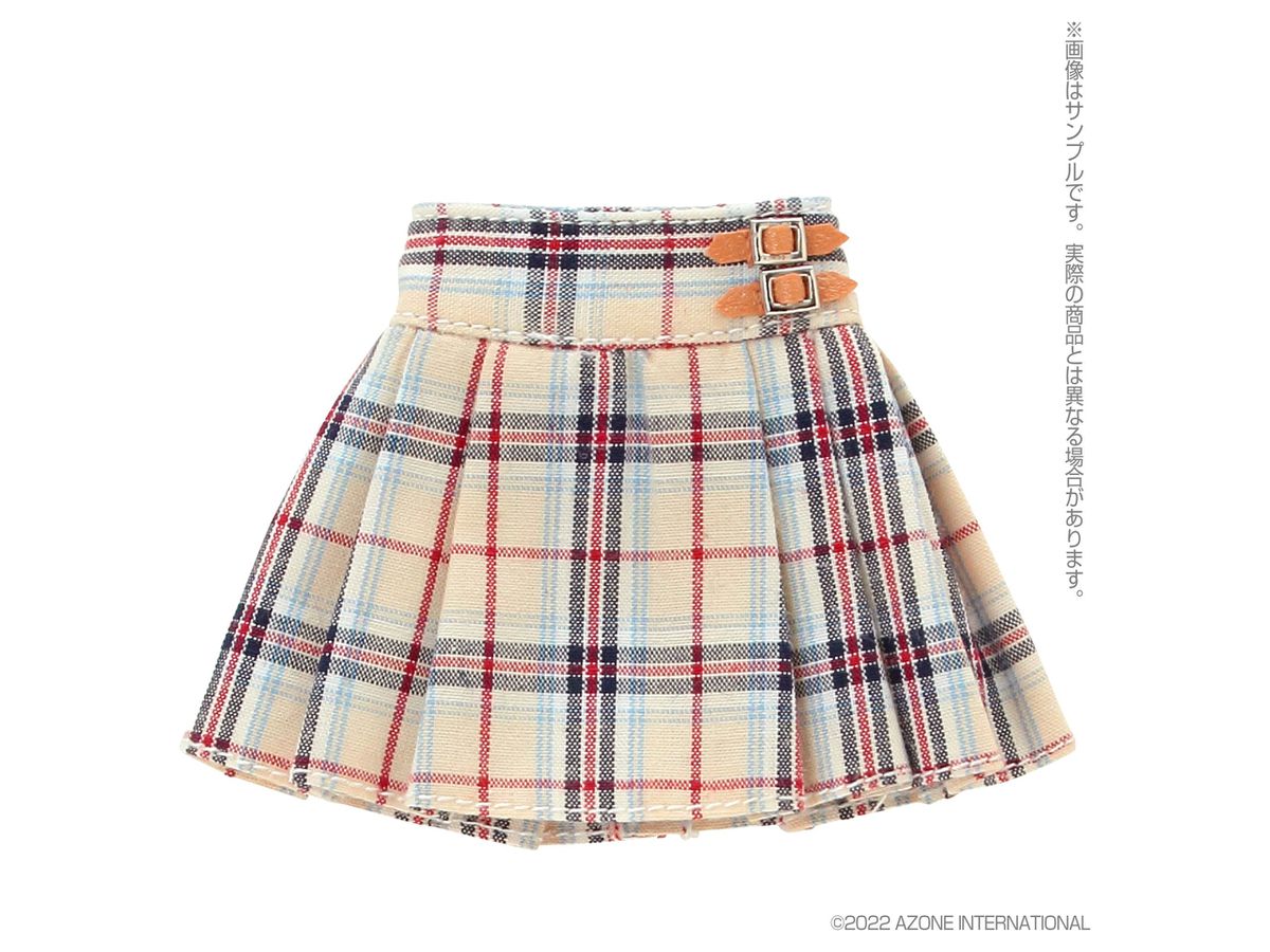PNXS Side Belt Pleated Mini Skirt Beige Check