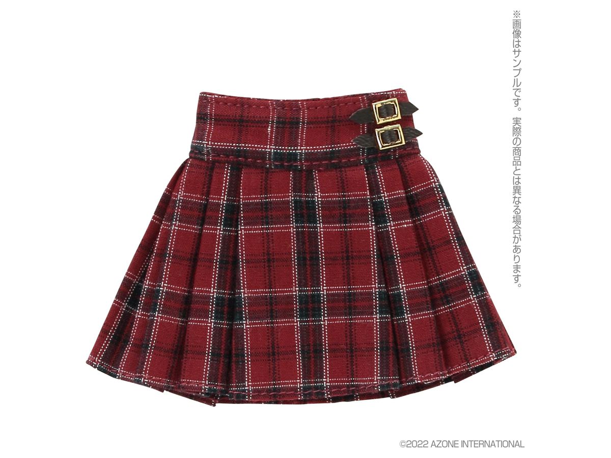 PNXS Side Belt Pleated Mini Skirt Red x Black Check