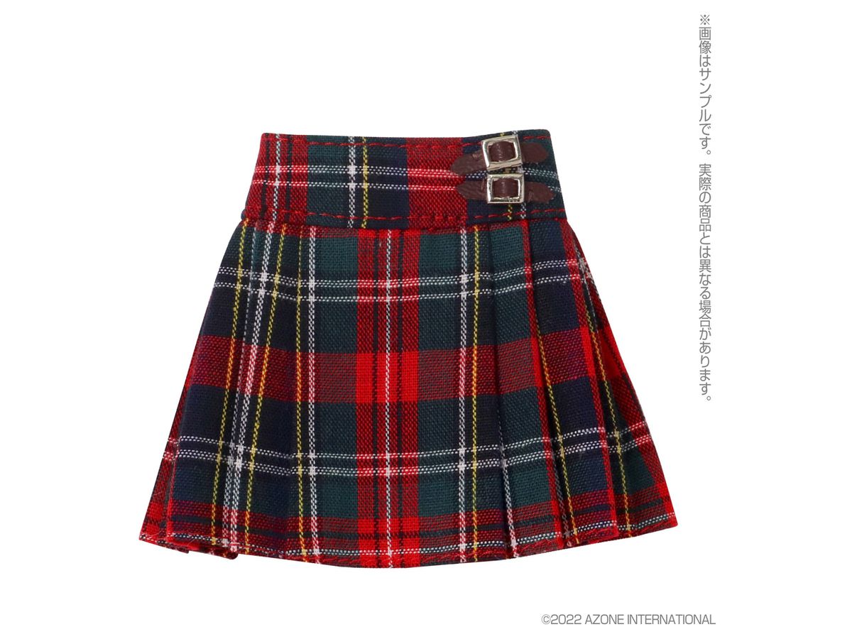 PNXS Side Belt Pleated Mini Skirt Red Check