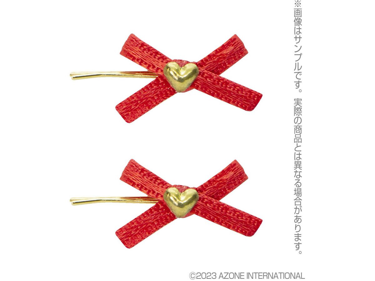 Doll Hairpin Ribbon & Heart (Set of 2) Red