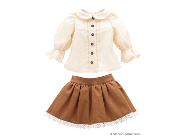 AZO2 Tunic Blouse And Skirt Set Beige x Brown