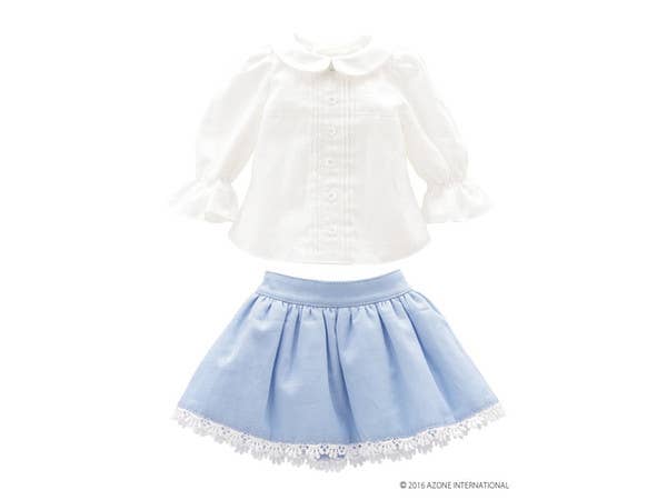 AZO2 Tunic Blouse And Skirt Set White x Sachs