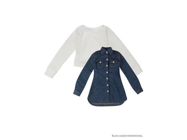 50cm Fresh Denim One-Piece Dress Set Indigo x White
