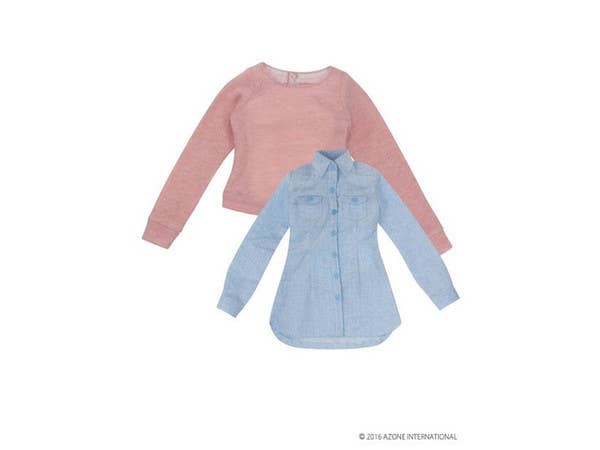 50cm Fresh Denim One-Piece Dress Set Sachs x Pink